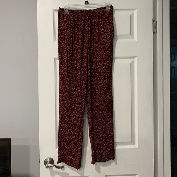 American Eagle Outfitters Pants - American Eagle pink and red tie front paperbag waist flowy pants